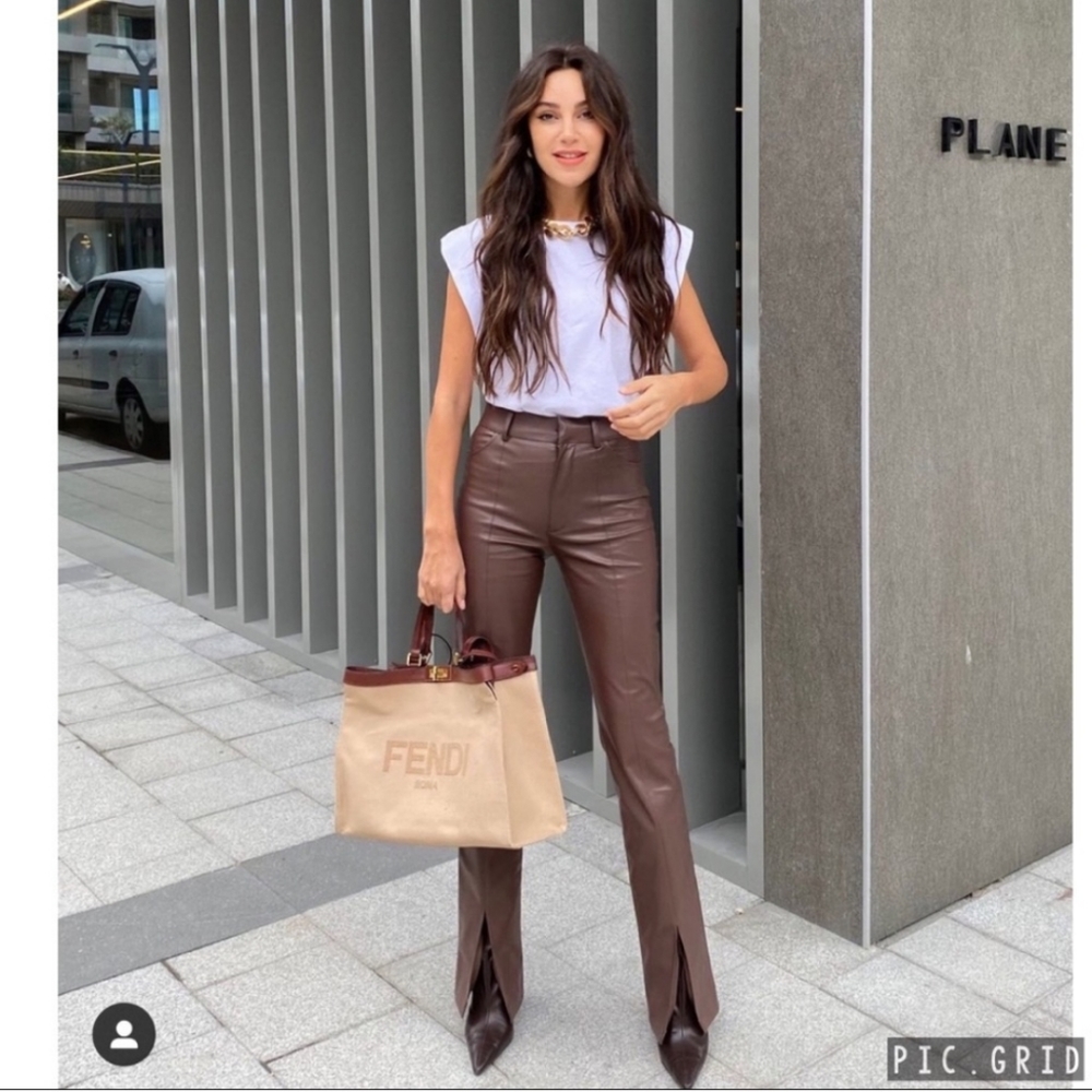 NWT Zara Faux Leather Pants With Slit - Picture 1 of 13